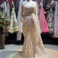 Champagne Floral Embroidered Saree with Full Sleeve Designer Blouse