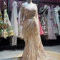 Champagne Floral Embroidered Saree with Full Sleeve Designer Blouse