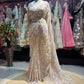 Champagne Floral Embroidered Saree with Full Sleeve Designer Blouse