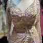 Champagne Floral Embroidered Saree with Full Sleeve Designer Blouse
