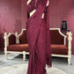 Designer Maroon Drape Saree with Sequin Elegance