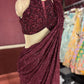 Designer Maroon Drape Saree with Sequin Elegance
