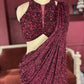 Designer Maroon Drape Saree with Sequin Elegance