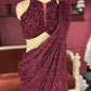 Designer Maroon Drape Saree with Sequin Elegance
