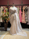 Ivory Embroidered Saree with Full Sleeve Designer Blouse