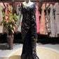 Black Sequin Draped Saree with Rose Gold Embellished Blouse