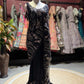 Black Sequin Draped Saree with Rose Gold Embellished Blouse