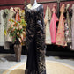 Black Sequin Draped Saree with Rose Gold Embellished Blouse