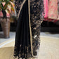 Black Floral Embroidered Saree with Gold Designer Border