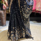 Black Embroidered Saree with Gold Sequin Work & Designer Blouse