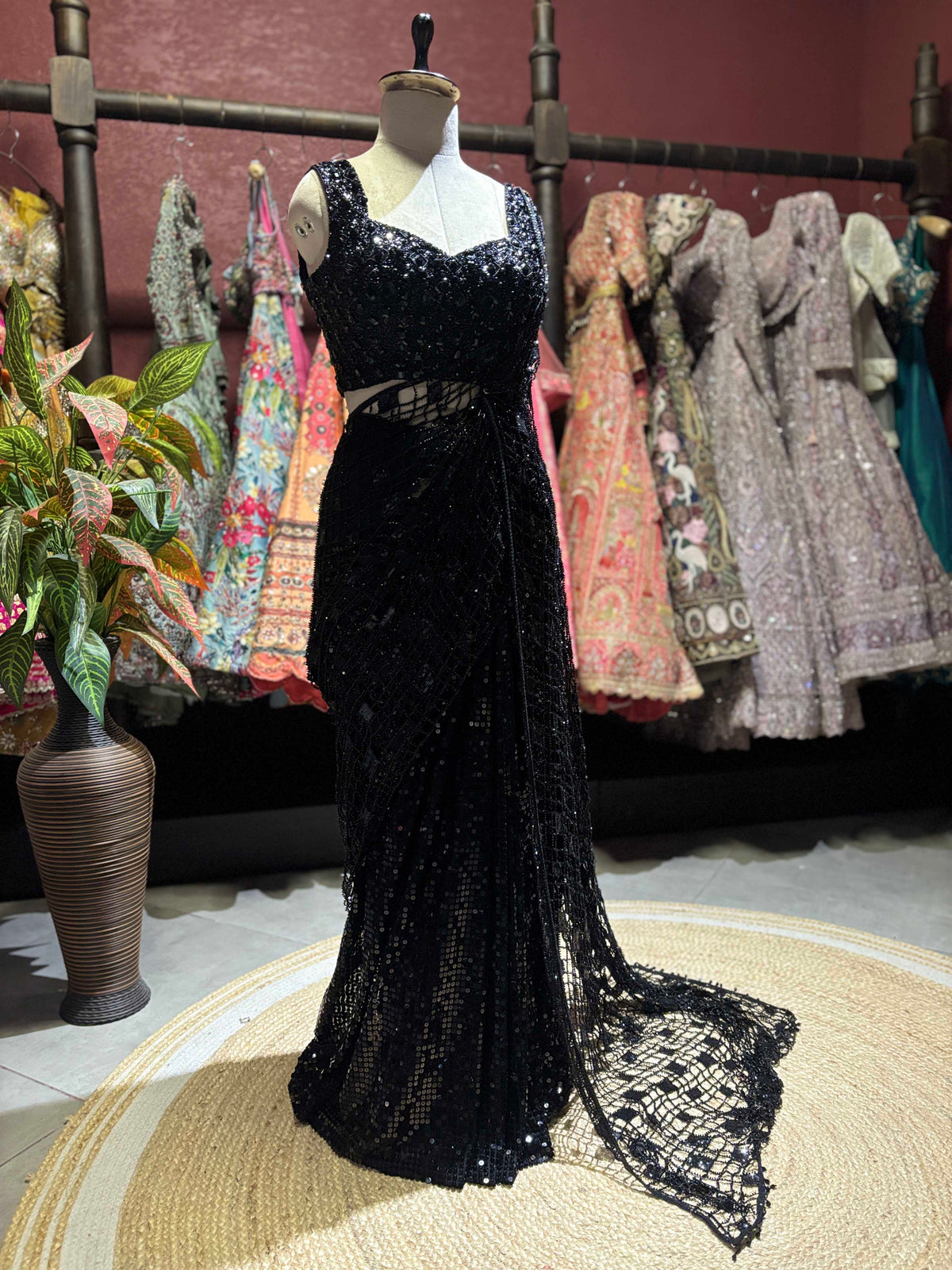 Black Sequin Designer Saree with Embellished Designer Blouse