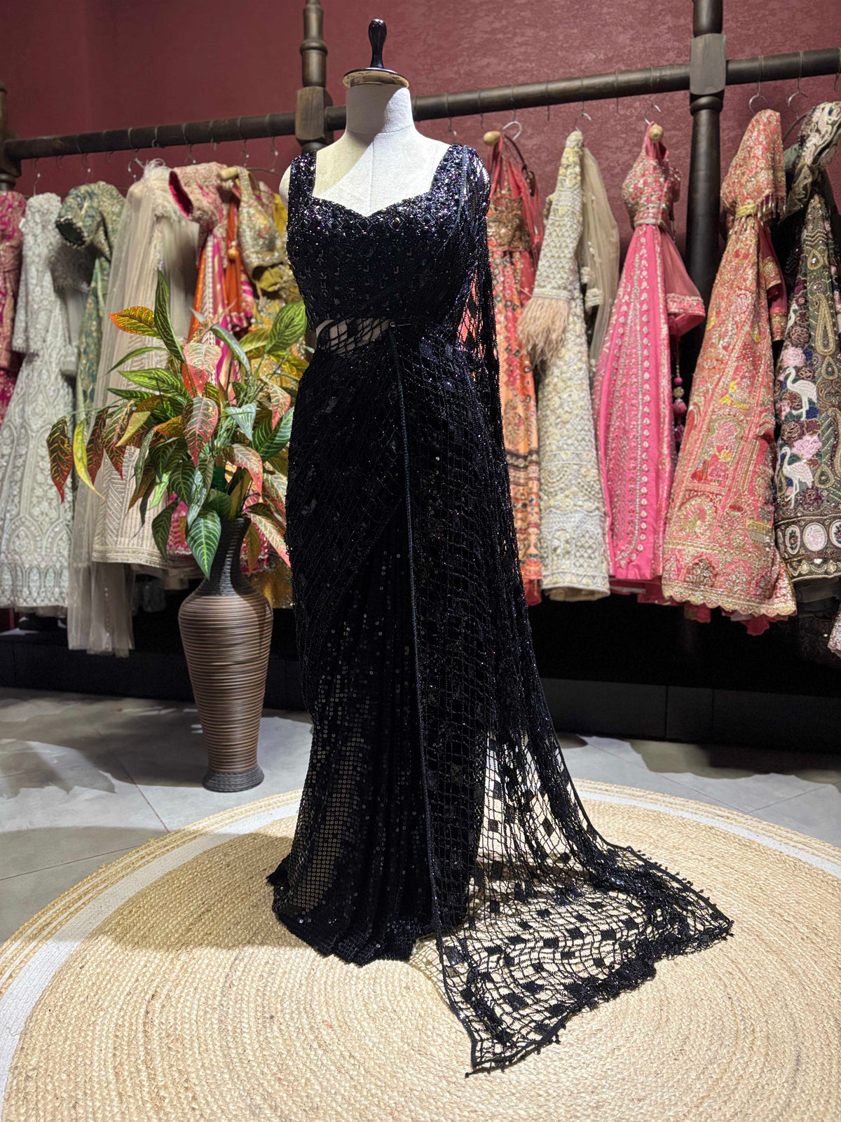 Black Sequin Designer Saree with Embellished Designer Blouse