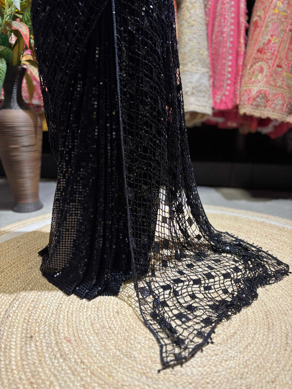 Black Sequin Designer Saree with Embellished Designer Blouse