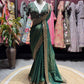 Emerald Green Saree with Heavy Gold Embroidery & Designer Blouse