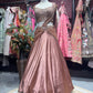 Rose Gold Designer Lehenga with Embellished Blouse & Draped Dupatta