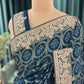 Teal Blue Printed Saree with Heavy Hand Embroidered Border