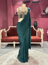 Designer Dark Green Drape Saree with Ornate Blouse