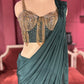 Designer Dark Green Drape Saree with Ornate Blouse