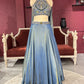 Designer Metallic Blue Lehenga with Embroidered Sleeveless Blouse