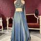 Designer Metallic Blue Lehenga with Embroidered Sleeveless Blouse