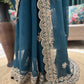 Teal Blue Embroidered Saree with Elegant Gold Border