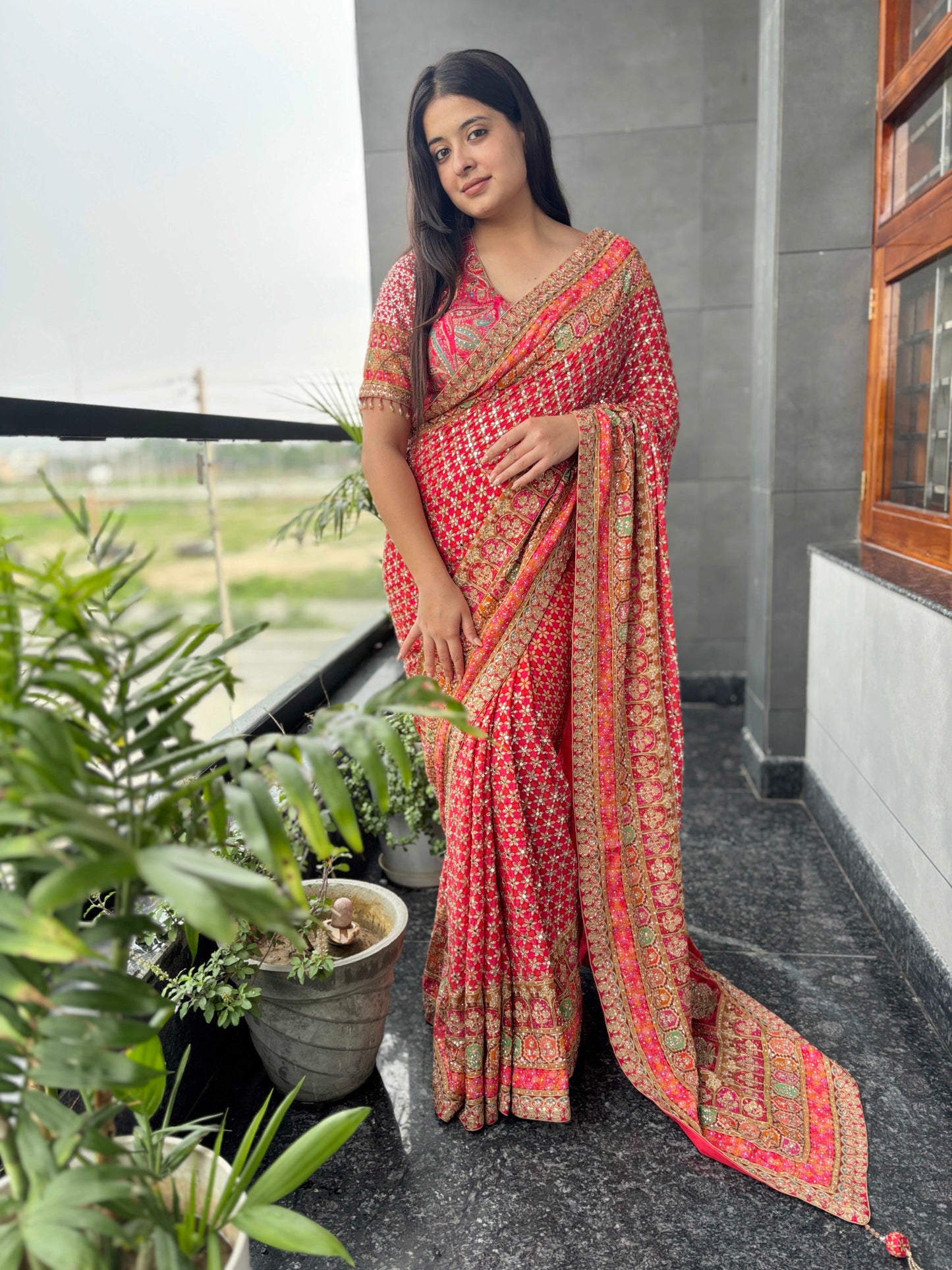 Designer Saree with Heavy Zari Border & Designer Blouse