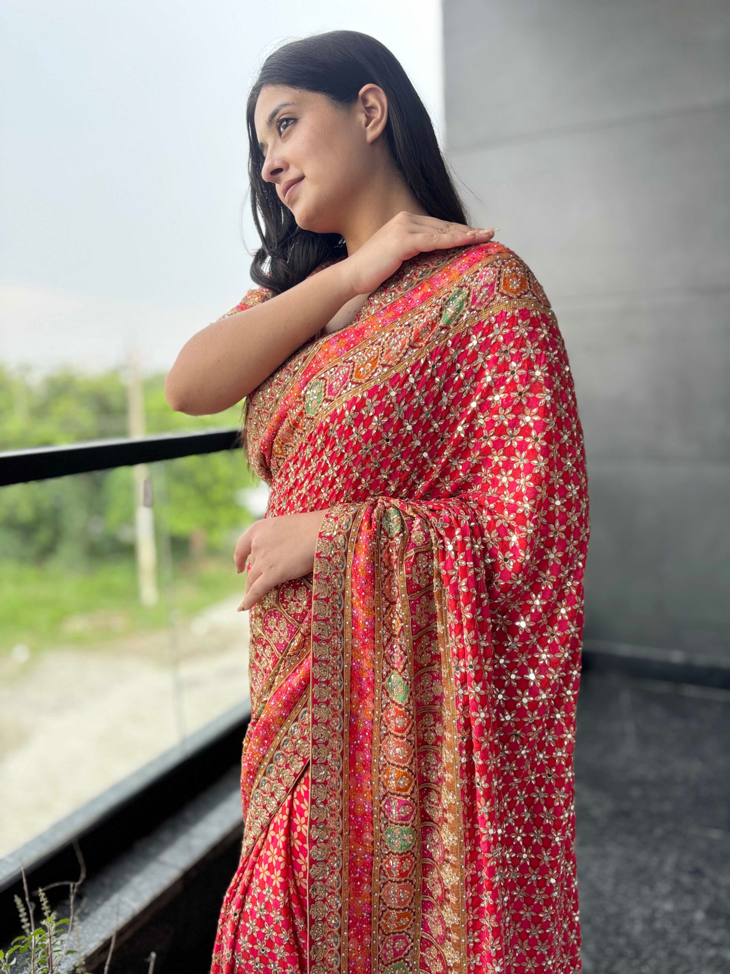 Designer Saree with Heavy Zari Border & Designer Blouse