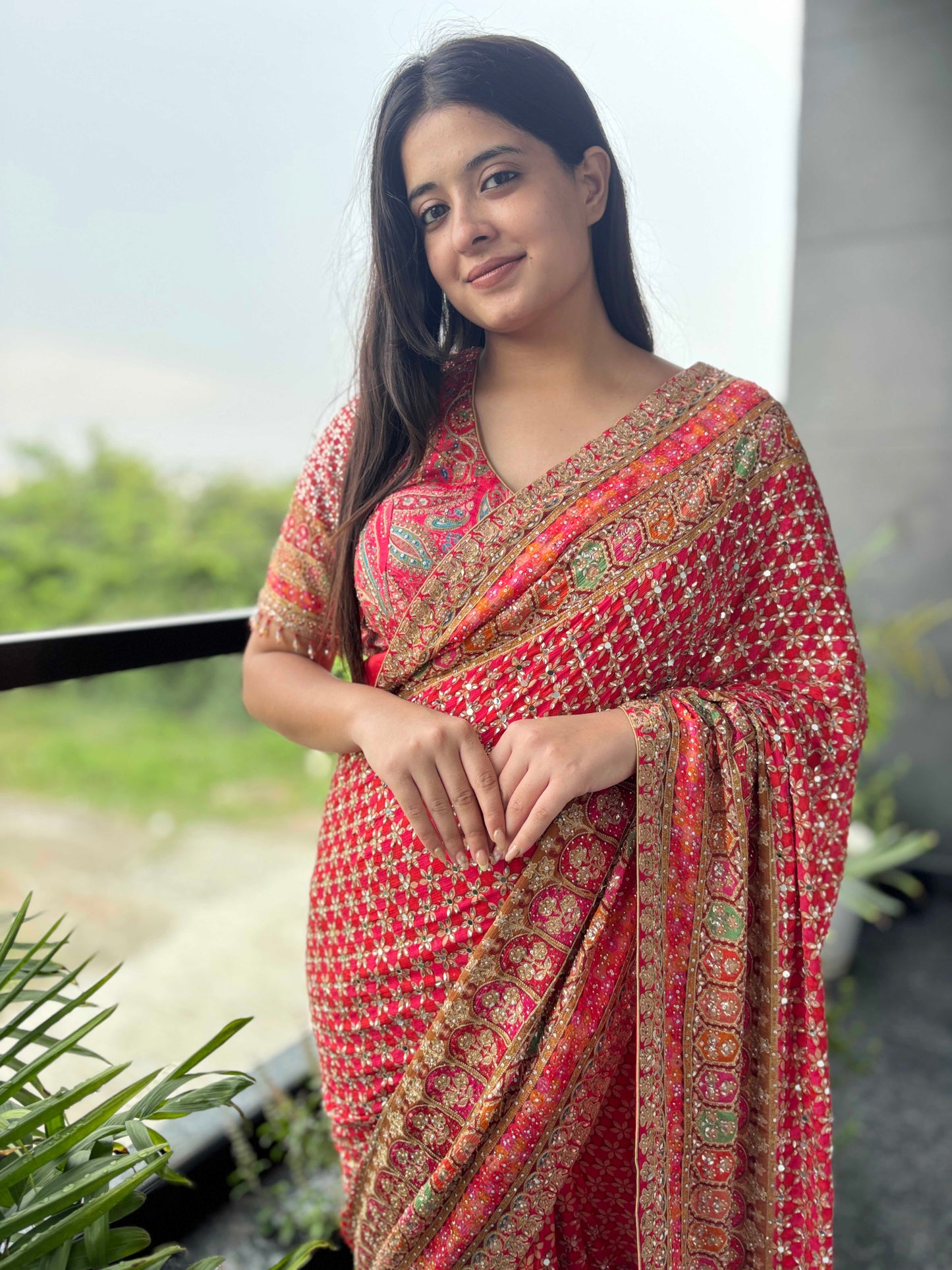 Designer Saree with Heavy Zari Border & Designer Blouse