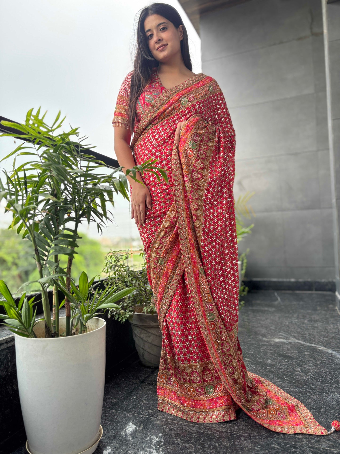 Designer Saree with Heavy Zari Border & Designer Blouse