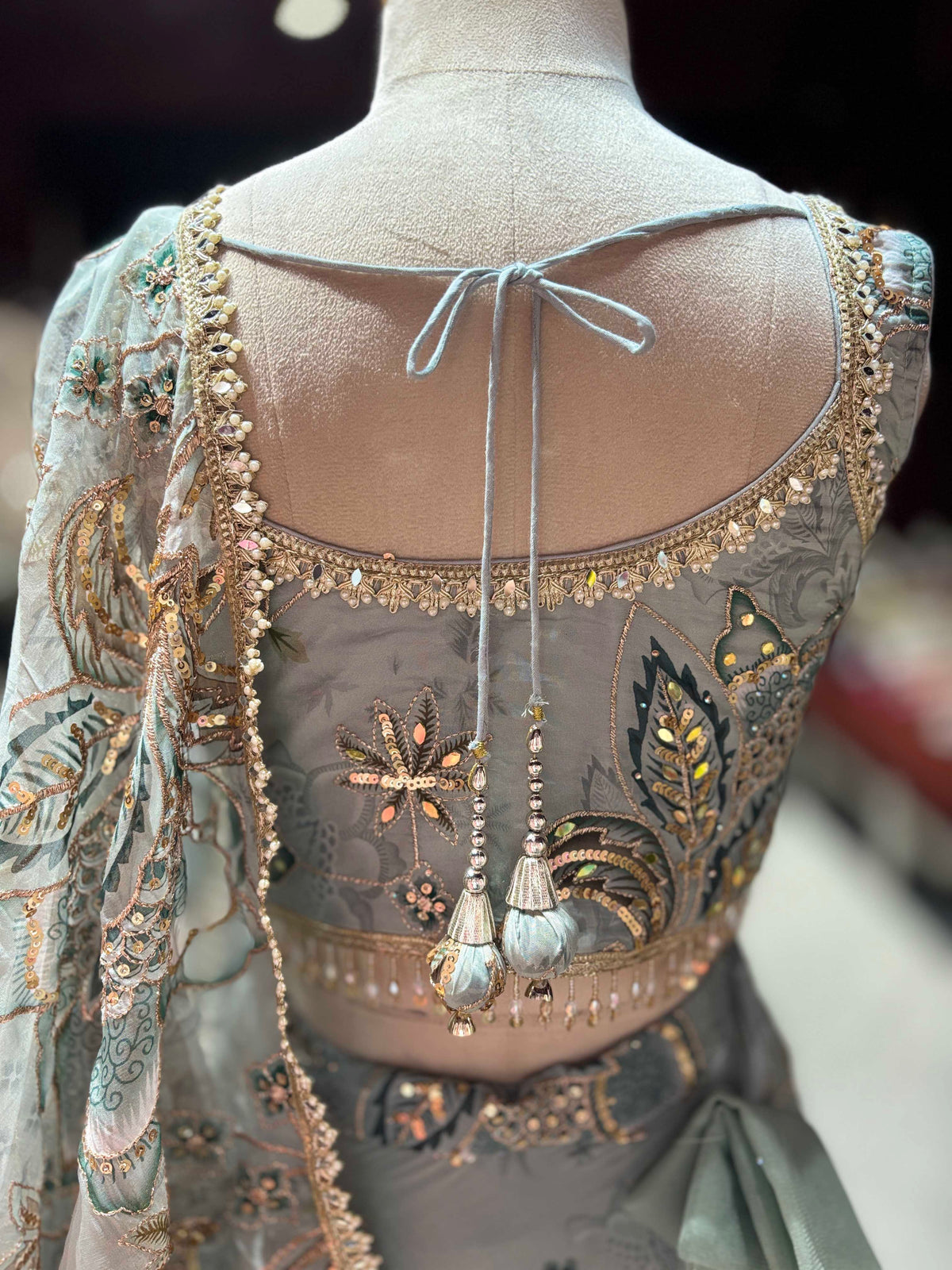 Powder Blue Floral Embroidered Lehenga with Designer Dupatta