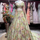 Pastel Green Floral Printed Lehenga with Embellished Blouse & Dupatta