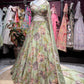 Pastel Green Floral Printed Lehenga with Embellished Blouse & Dupatta