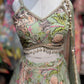 Pastel Green Floral Printed Lehenga with Embellished Blouse & Dupatta