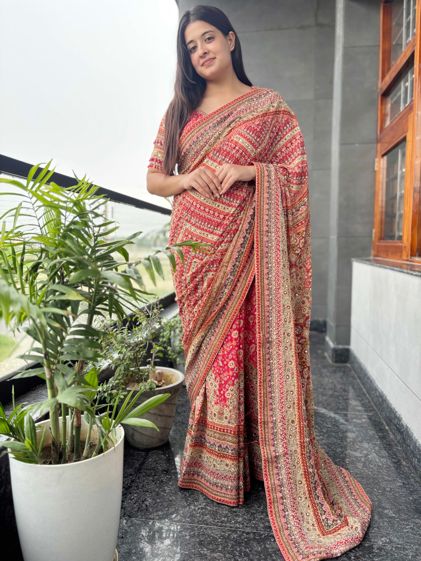 Designer Saree with Heavy Zari & Mirror Work Border