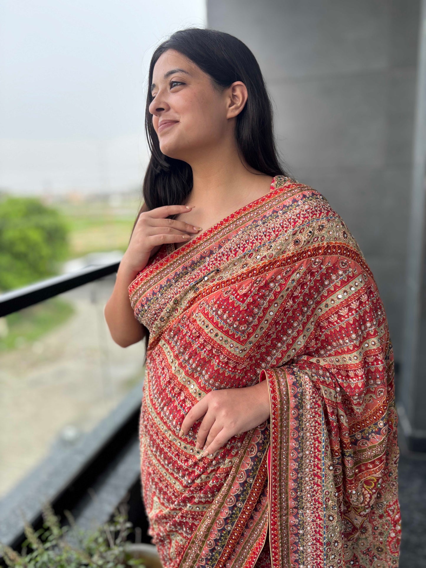 Designer Saree with Heavy Zari & Mirror Work Border