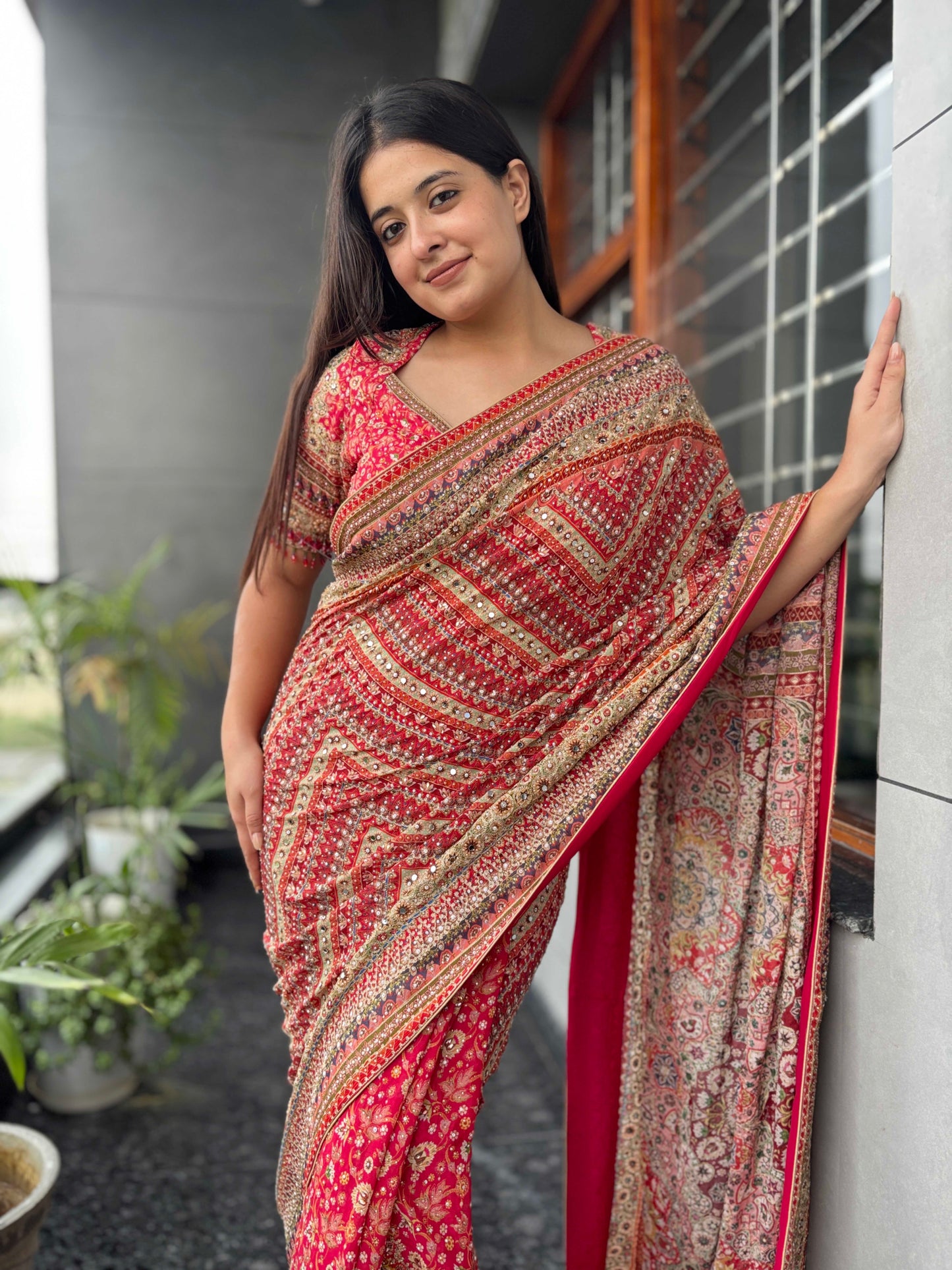 Designer Saree with Heavy Zari & Mirror Work Border