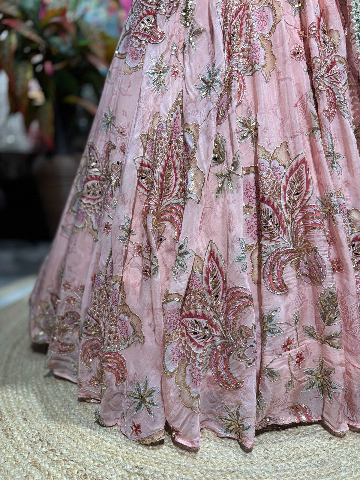 Blush Pink Floral Embroidered Lehenga with Blouse & Dupatta