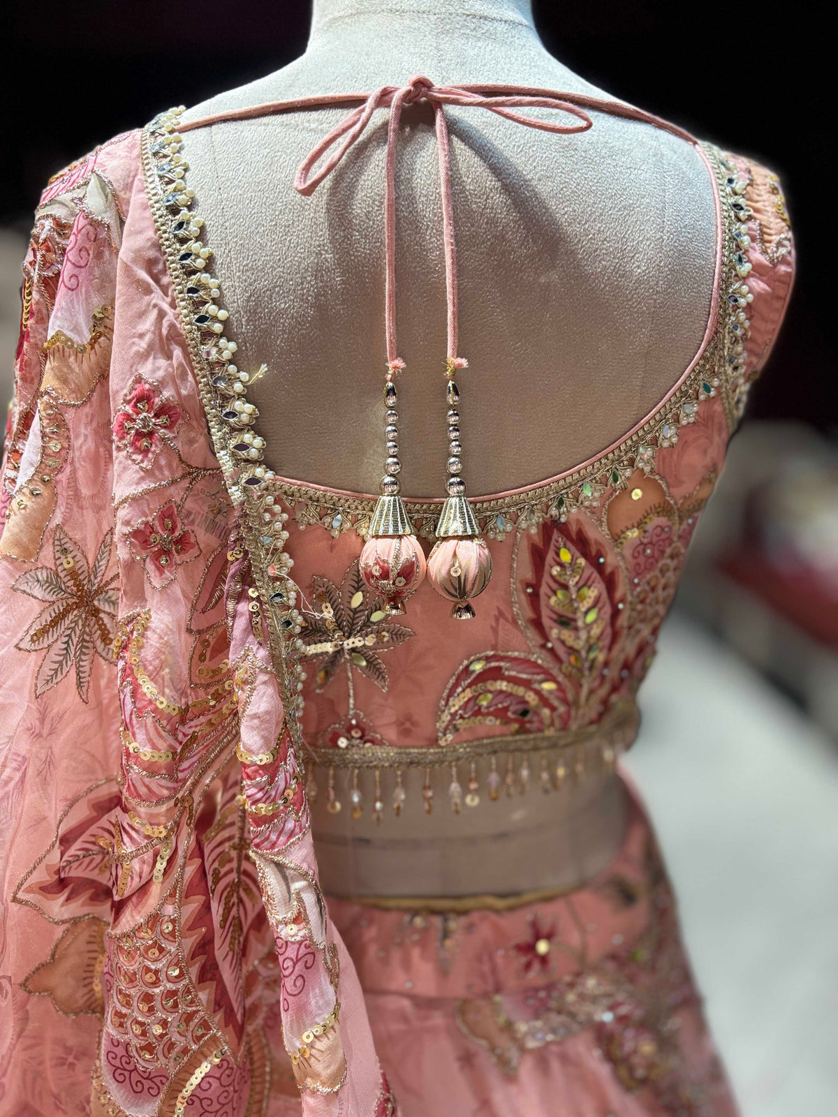 Blush Pink Floral Embroidered Lehenga with Blouse & Dupatta
