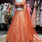 Orange Embroidered Lehenga with Sequin Blouse & Net Dupatta