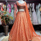 Orange Embroidered Lehenga with Sequin Blouse & Net Dupatta