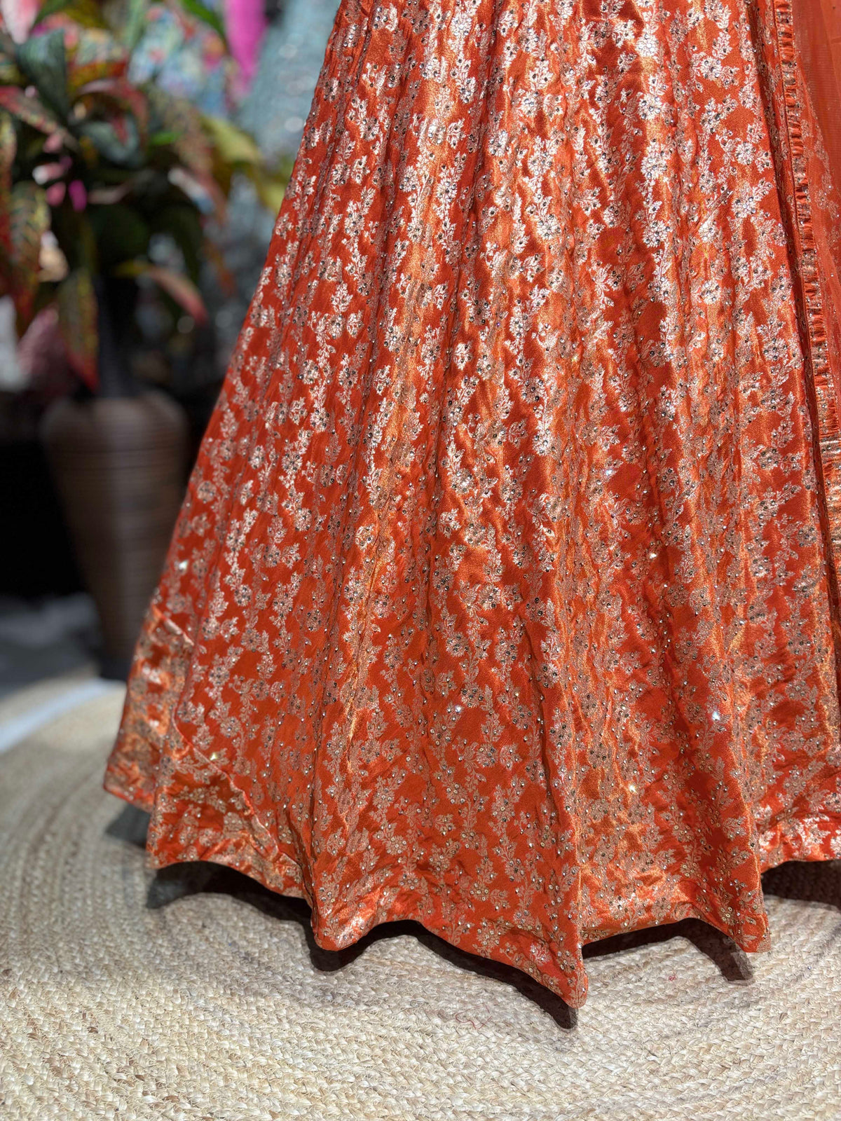 Orange Embroidered Lehenga with Sequin Blouse & Net Dupatta