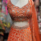 Orange Embroidered Lehenga with Sequin Blouse & Net Dupatta