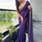 Purple Georgette Saree with Gold Sequin Border & Designer Blouse