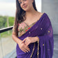 Purple Georgette Saree with Gold Sequin Border & Designer Blouse
