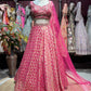 Rani Pink Embroidered Lehenga with Sequin Blouse & Net Dupatta