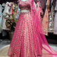 Rani Pink Embroidered Lehenga with Sequin Blouse & Net Dupatta