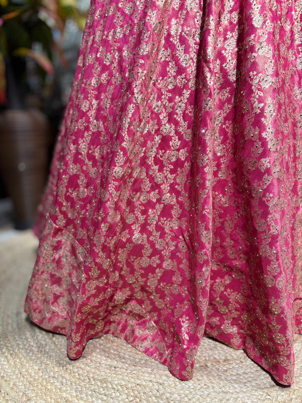 Rani Pink Embroidered Lehenga with Sequin Blouse & Net Dupatta