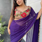 Purple Georgette Saree with Gold Sequin Border & Designer Blouse