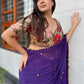 Purple Georgette Saree with Gold Sequin Border & Designer Blouse