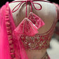 Rani Pink Embroidered Lehenga with Sequin Blouse & Net Dupatta